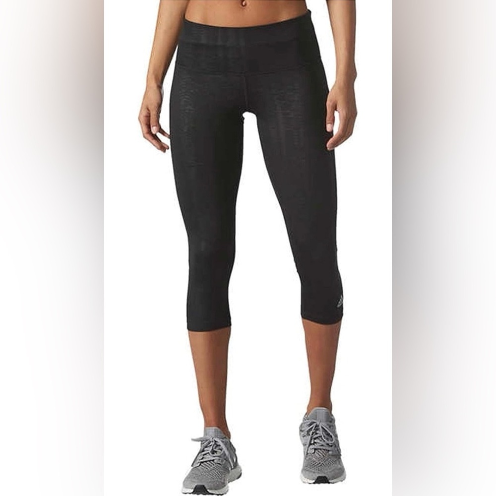 Adidas Aeroready Black Capri Leggings High Rise Embossed Size S